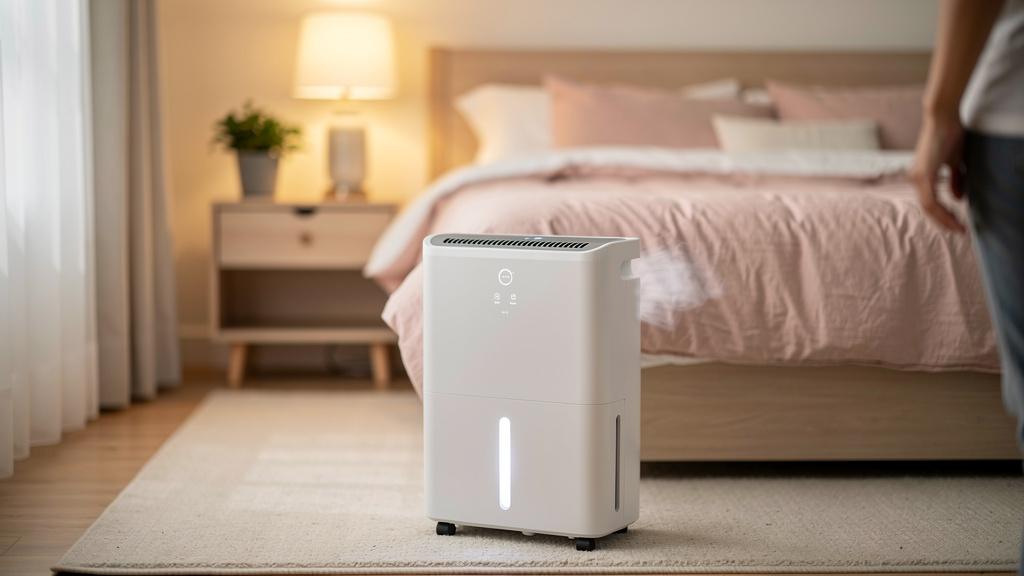 Déshumidificateur électrique en fonctionnement dans une chambre