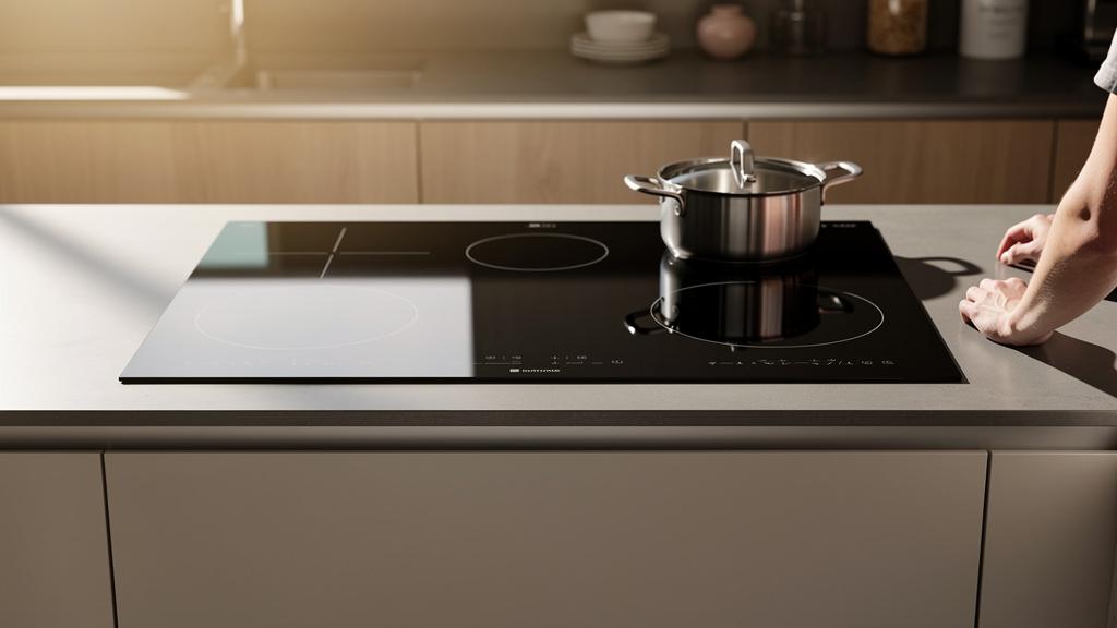 Plaque induction encastrée dans un plan de travail de cuisine
