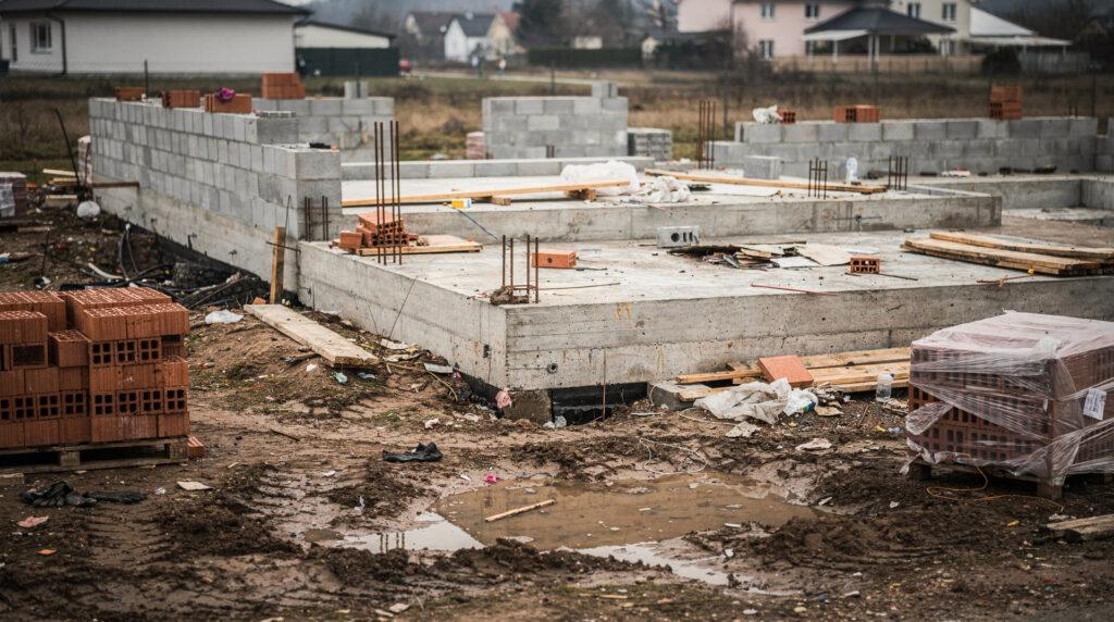 Chantier de maison individuelle à l'arrêt