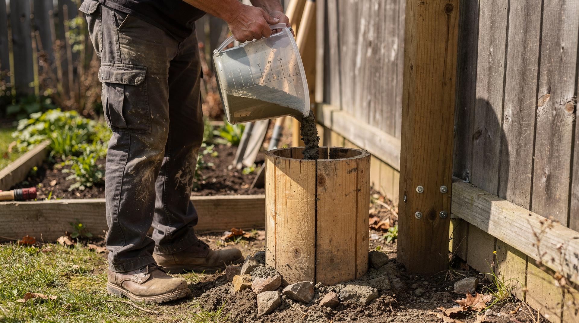 Coulage de béton dans un coffrage de poteau en bois