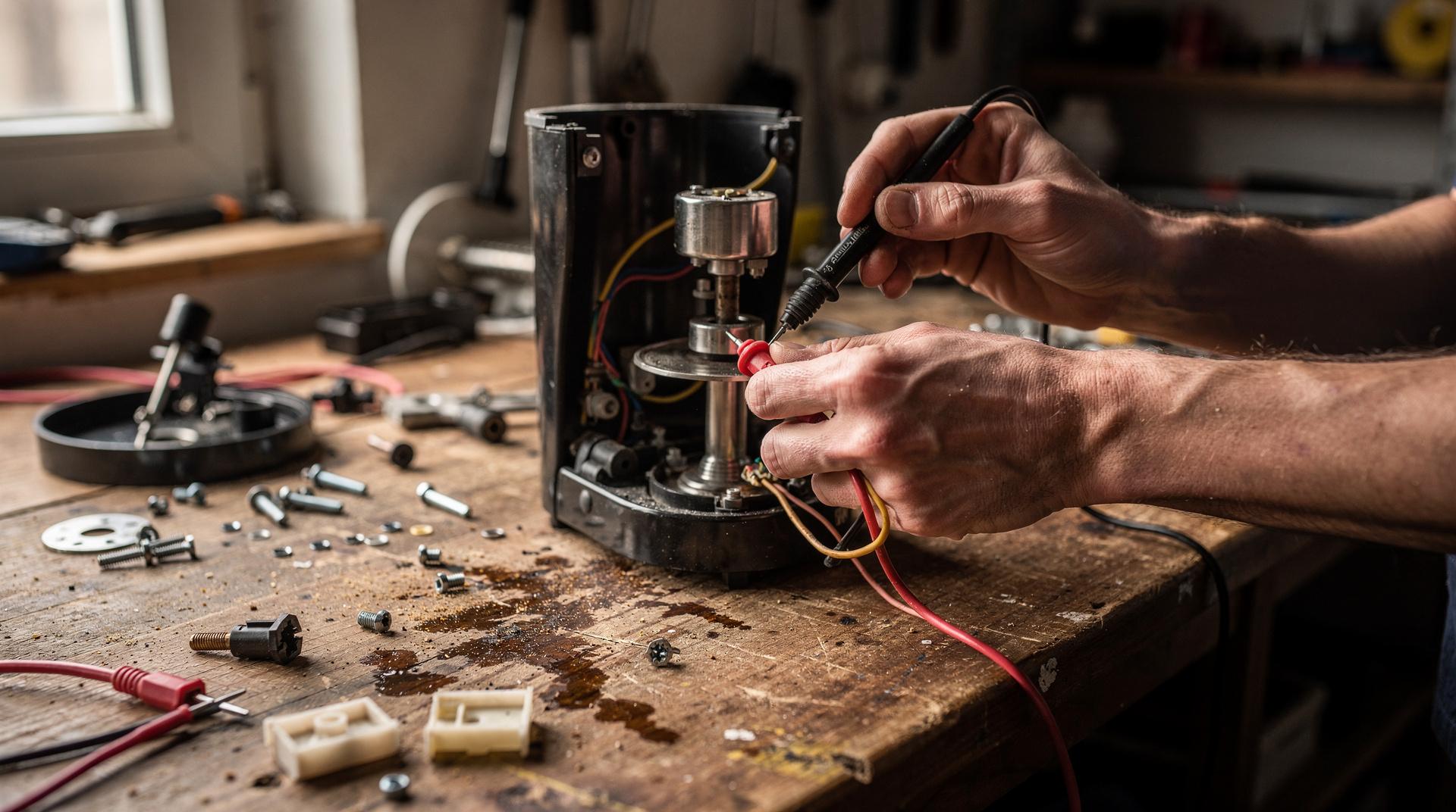 Main testant le cordon d'alimentation d'une cafetière