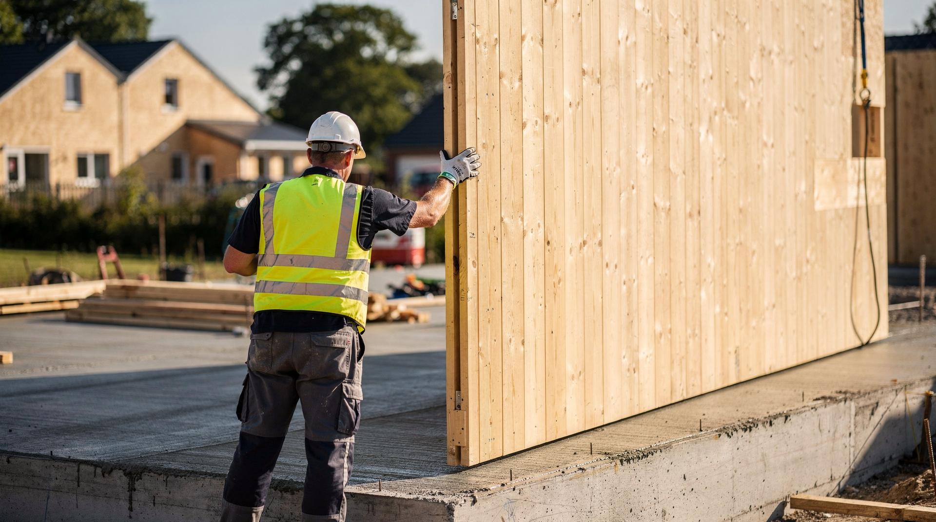 Ossature bois en cours de montage sur un chantier de maison individuelle