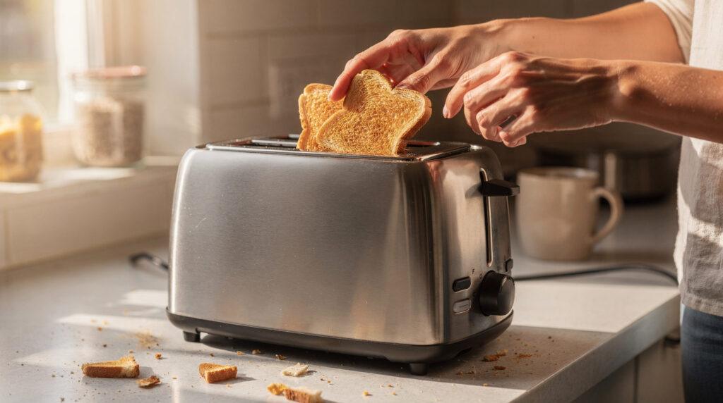 Grille-pain Russell Hobbs posé sur un plan de travail de cuisine moderne
