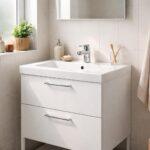 Meuble vasque blanc avec lavabo encastré dans une salle de bain moderne