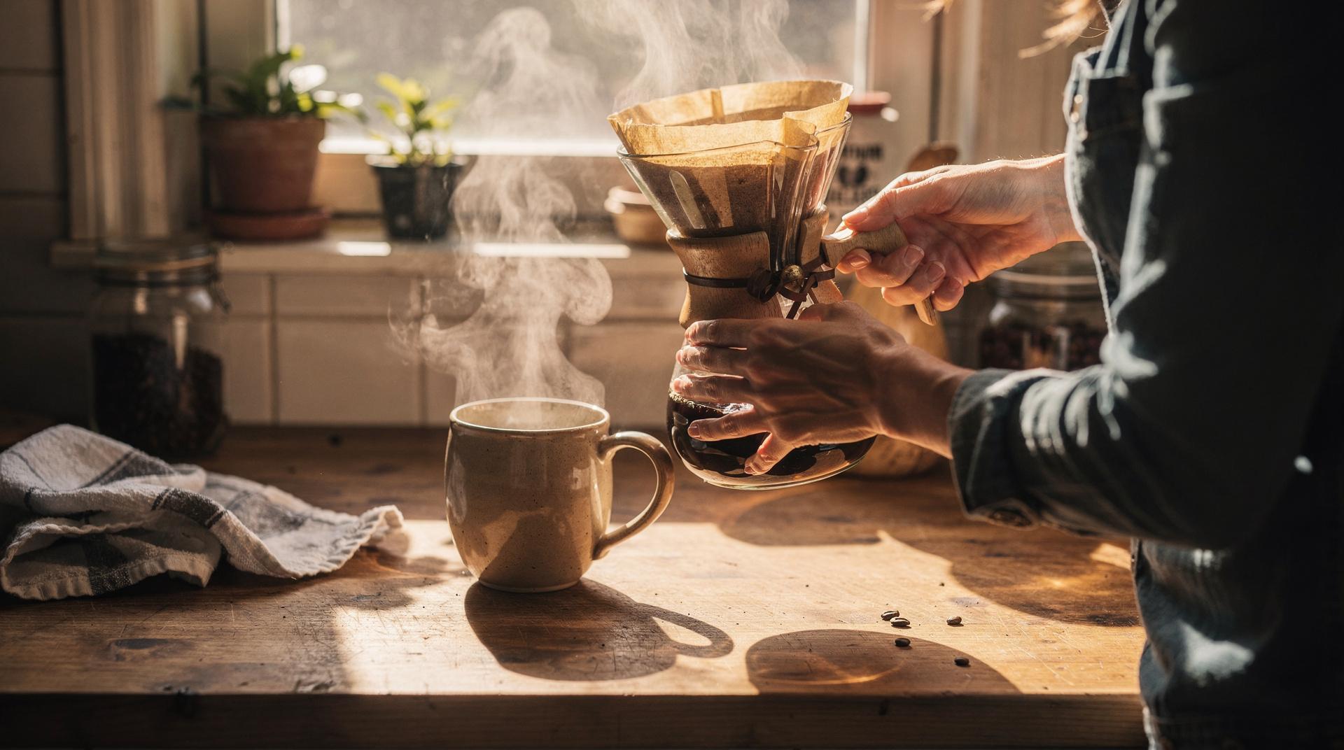 Personne qui verse du café depuis une cafetière Russell Hobbs