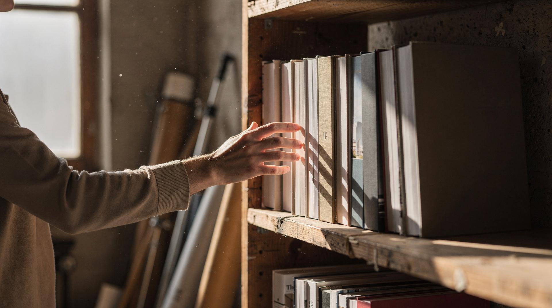 Rangée de revues d'architecture sur une étagère de bibliothèque